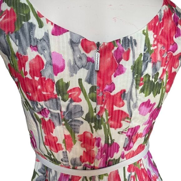 Donna Ricco Short A-Line Dress Sleeveless Vintage Pink Floral Belted Womens 2 - Picture 7 of 12